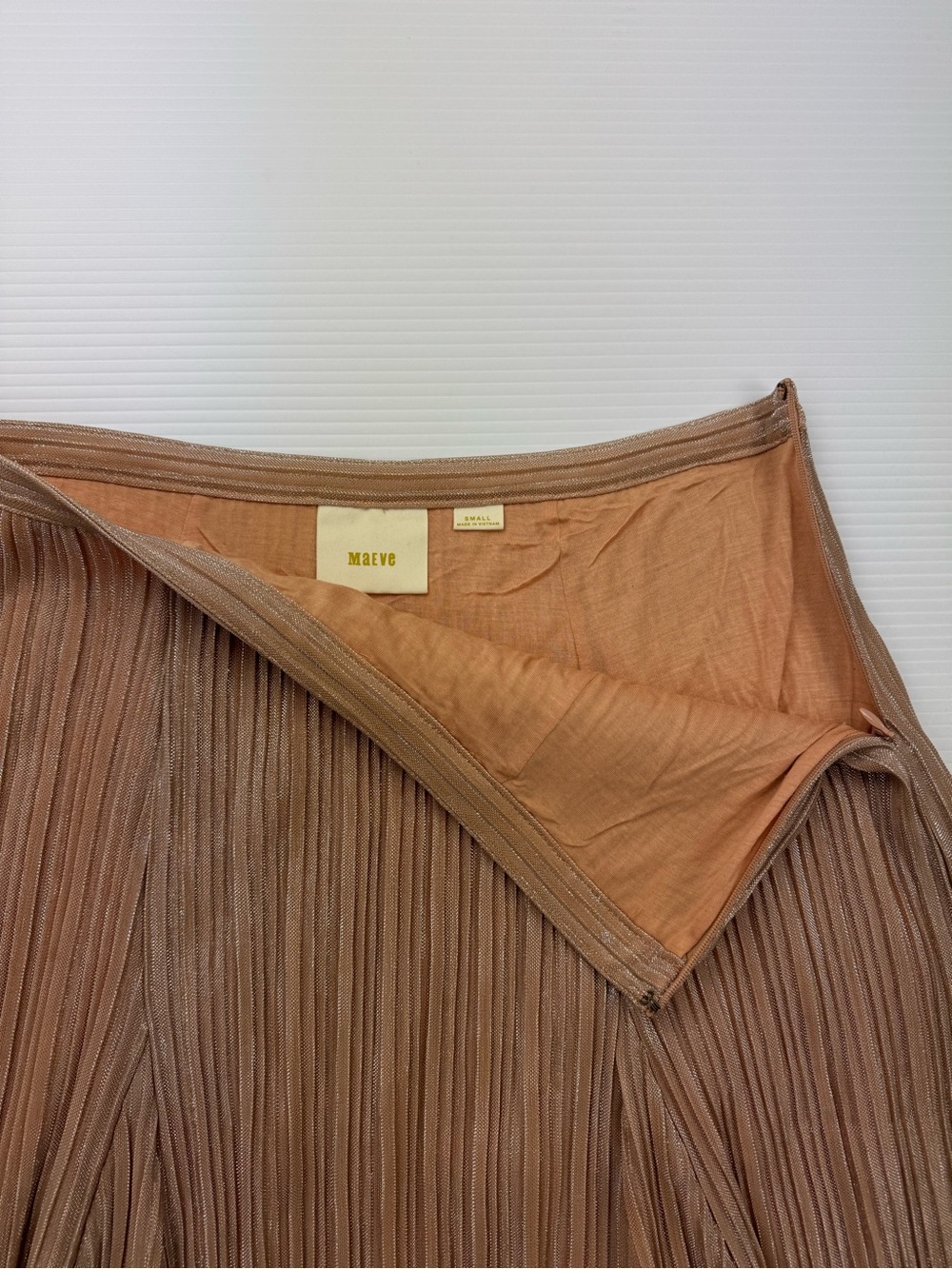 Anthropologie Maeve Ambra Rose Gold Metallic Pleated Midi Skirt Small - Picture 4 of 9
